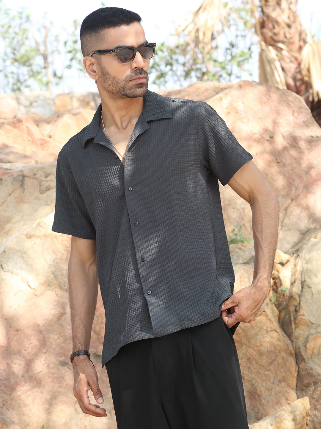 KRAFT INDIA Men Viscose Rayon Cuban Collar Checked Casual Shirt - Image 20