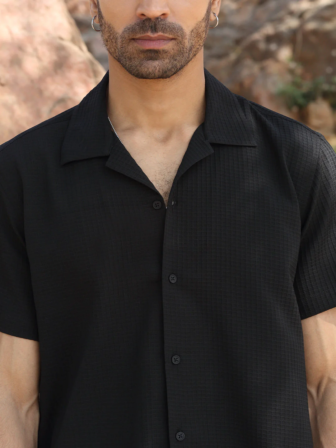 KRAFT INDIA Men Viscose Rayon Cuban Collar Checked Casual Shirt - Image 3