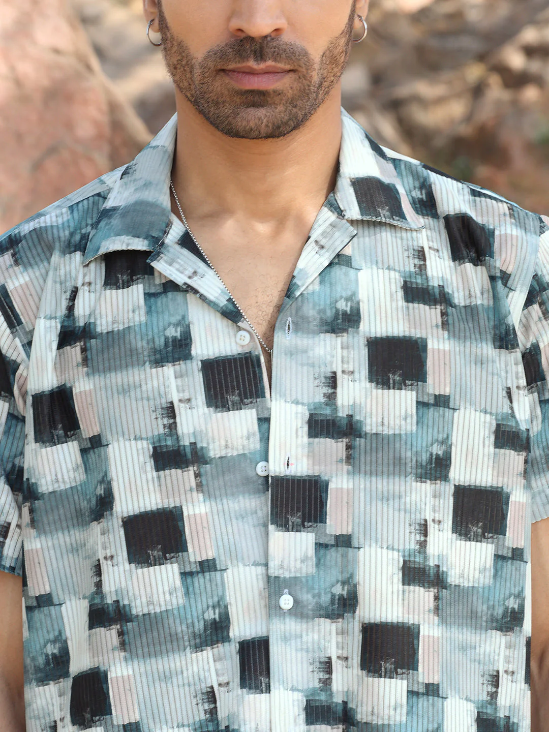 KRAFT INDIA Men Viscose Rayon Cuban Collar Printed Casual Shirt - Image 3