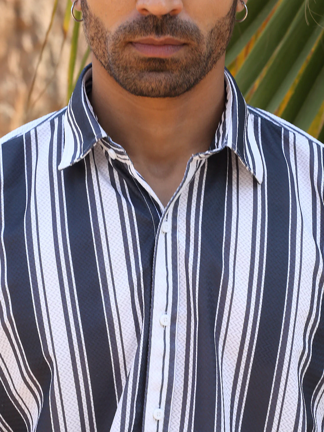 KRAFT INDIA Men viscose rayon Striped White And Blue Casual Shirt - Image 3