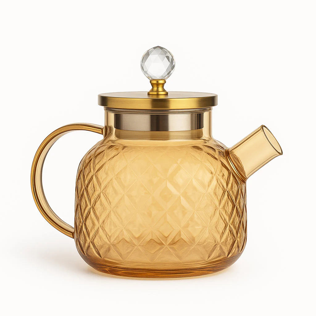 LA' VITE 1L Borosilicate Glass Kettle – Heat-Proof | Golden Stainless Steel Lid | Crystal Knob | 304 SS Strainer | Flame, Induction & Microwave Safe - Image 3