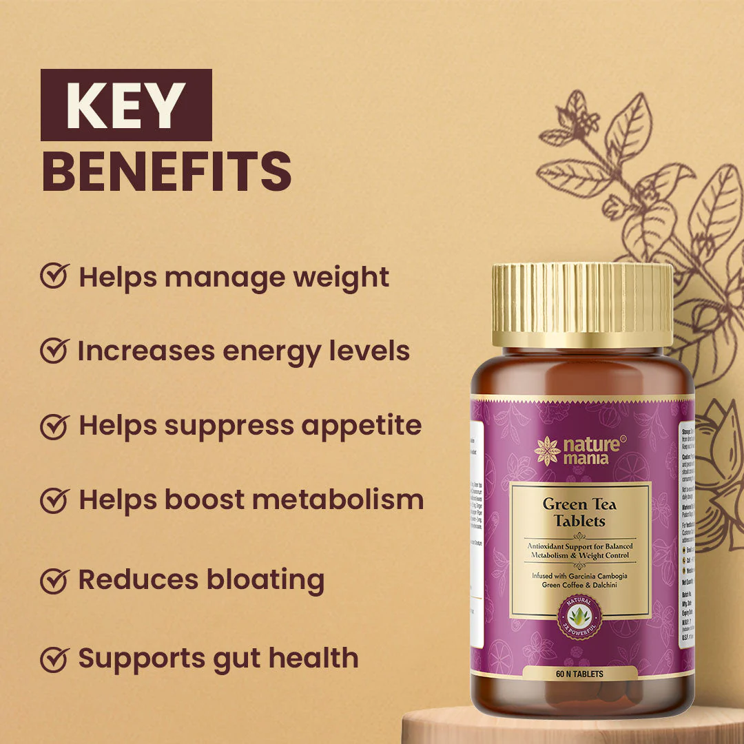 Nature Mania Green Tea Tablets-60N | Weight Loss | Fat Burner for Men and Women - Image 3