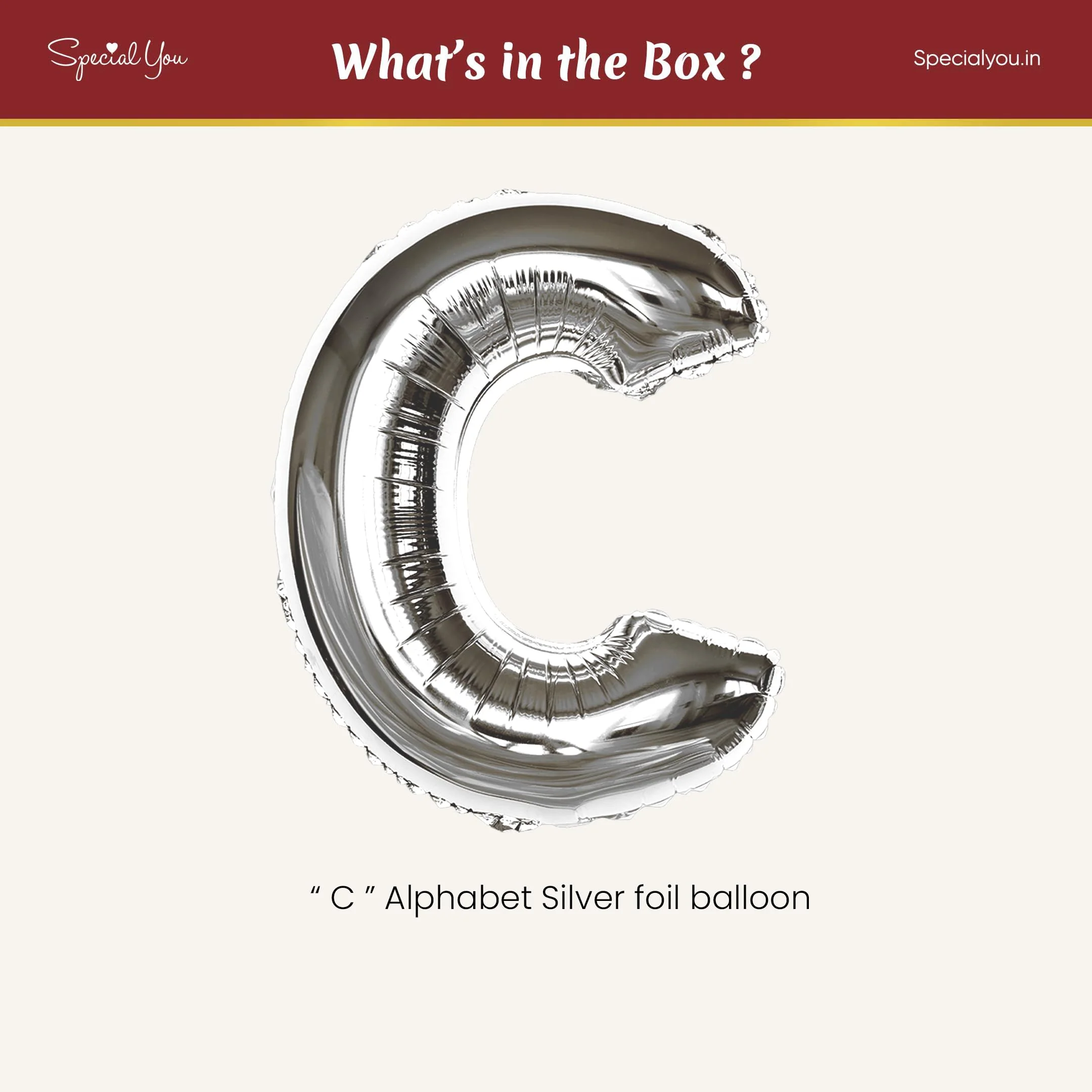 Silver C Letter Foil Balloon - Image 3