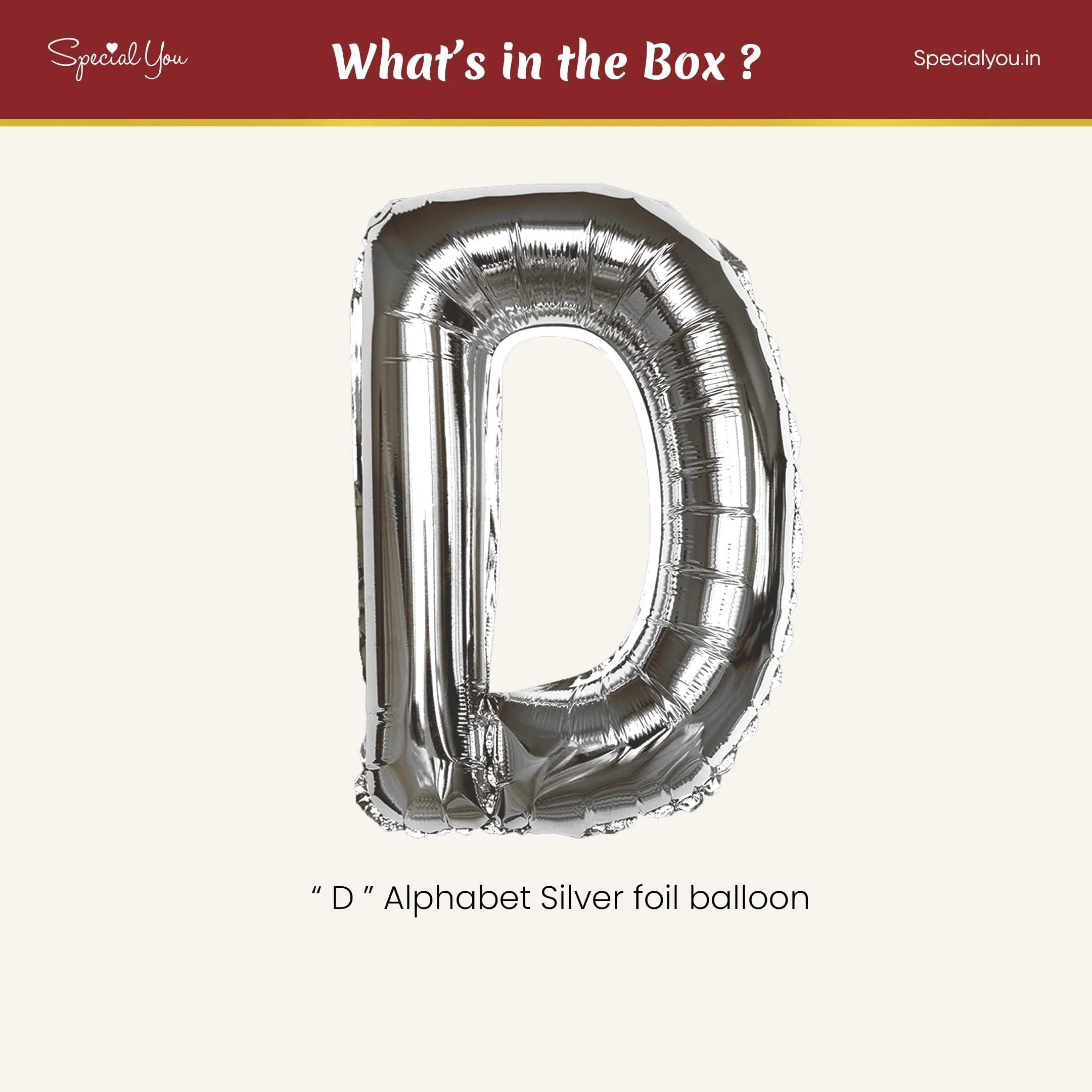 Silver D Letter Foil Balloon - Image 3