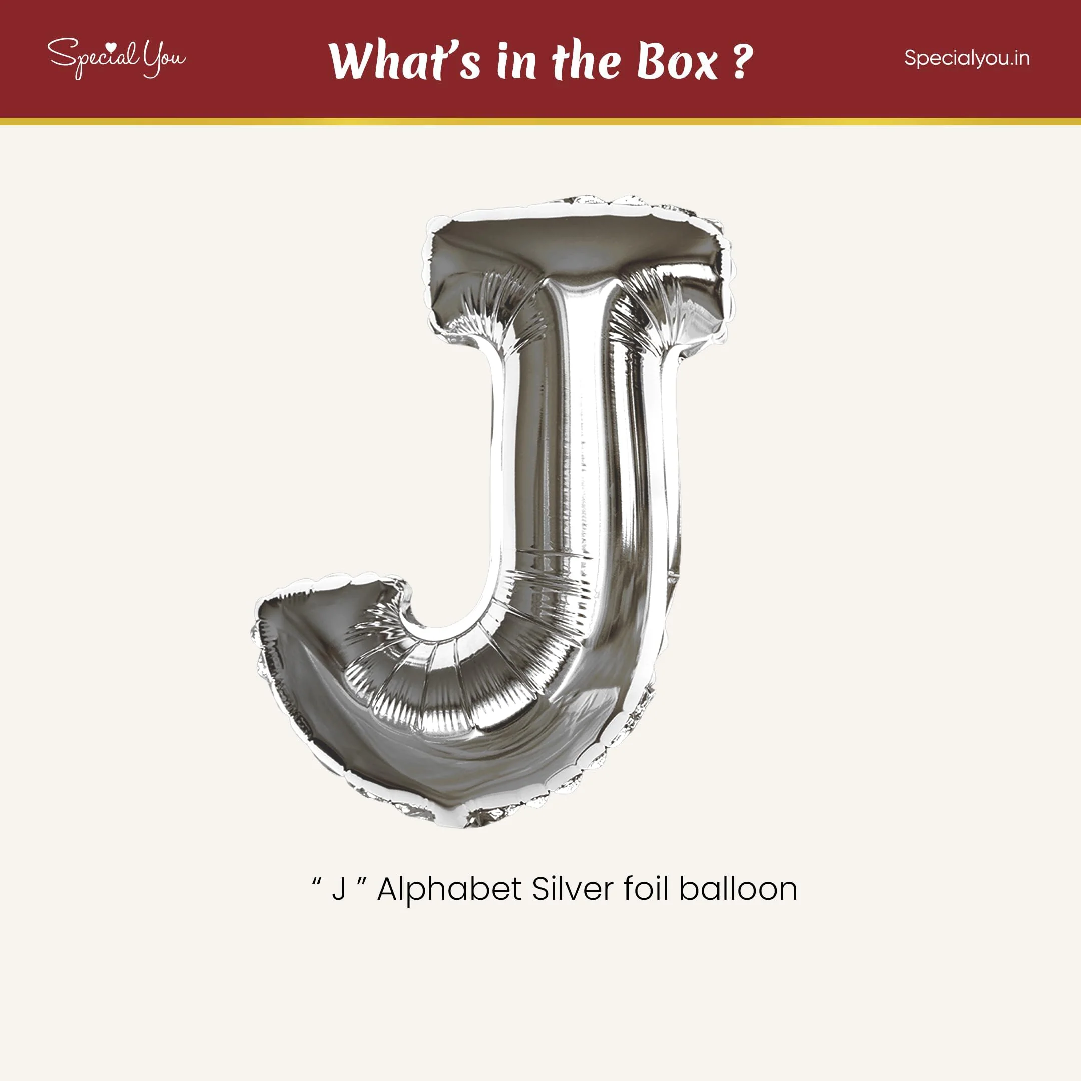 Silver J Letter Foil Balloon - Image 3