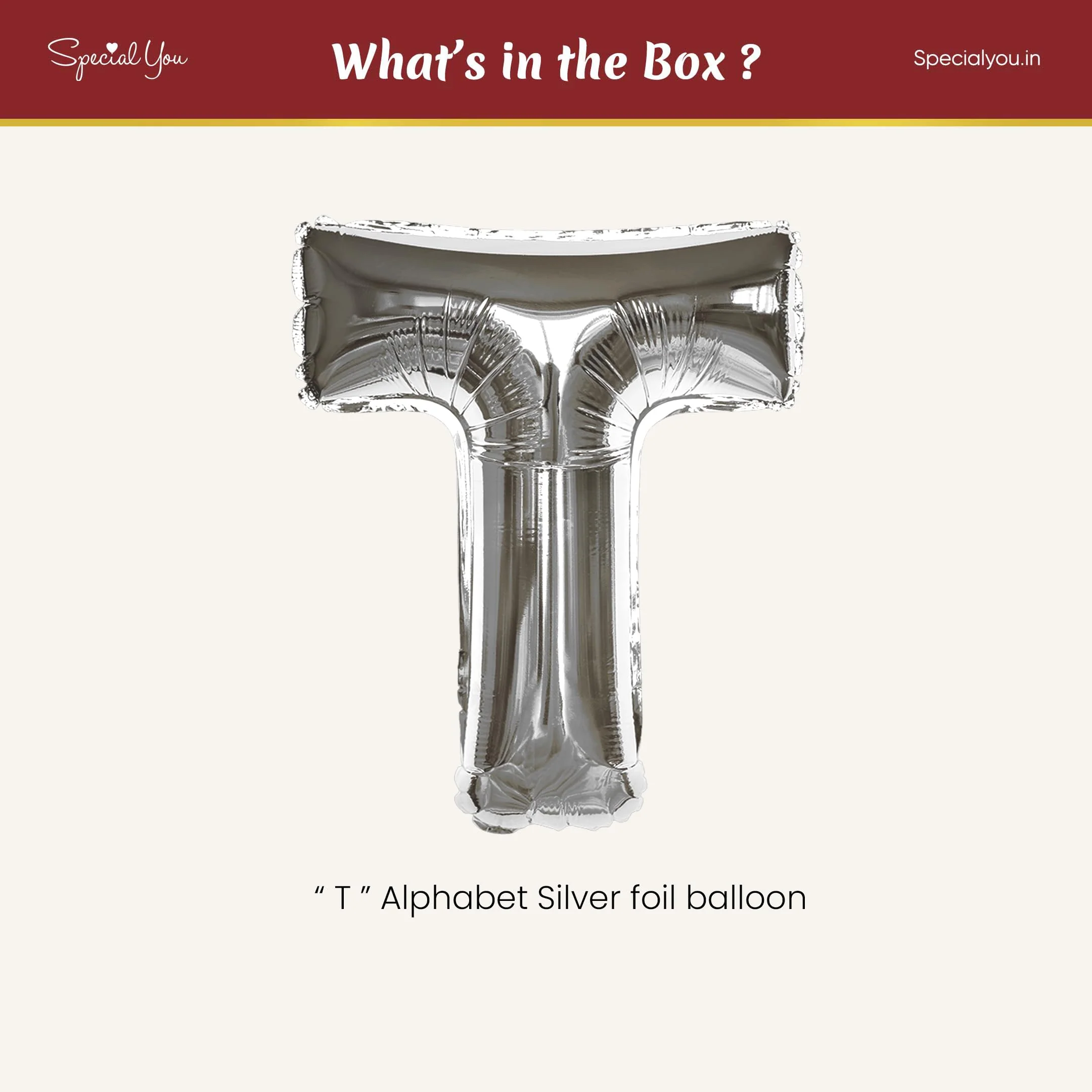 Silver T Letter Foil Balloon - Image 3