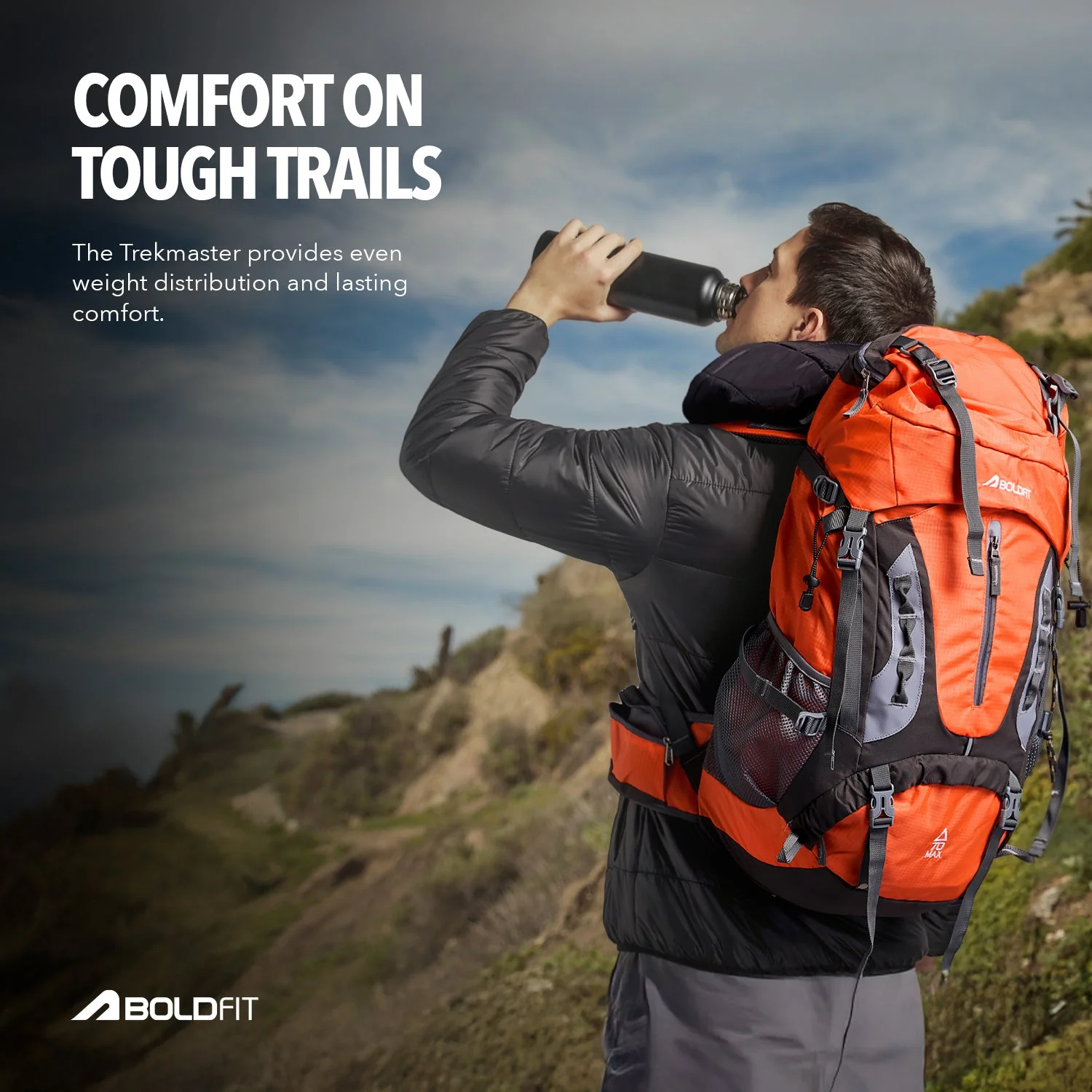 Trekmaster Rucksack 70L - Orange - Image 5